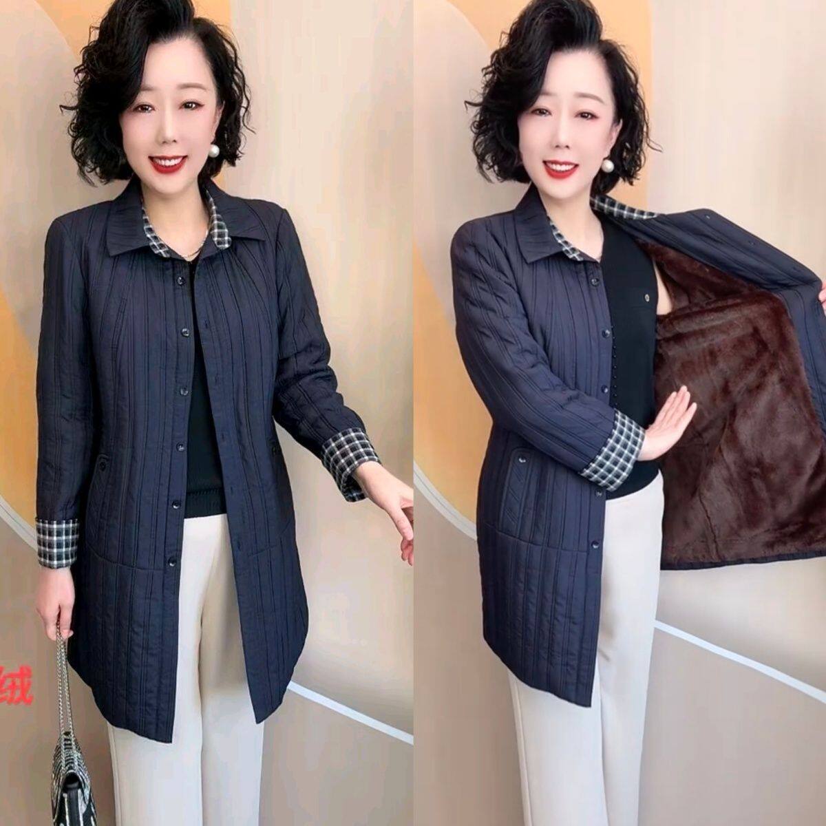 加绒女款棉服秋冬外套中