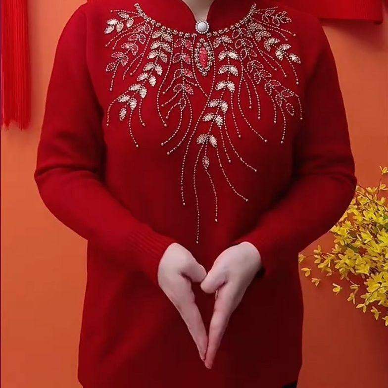 冬季时尚气质本命年妈妈装钉珠加厚打底针织一体保暖中年女士宽松,女装/女士精品,常规大码外套,淘宝优惠券,粉丝福利购,淘宝优惠卷