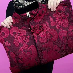 民族风上衣女装中老年妈妈二棉服外衣外套生日唐装立领福寿吉祥花