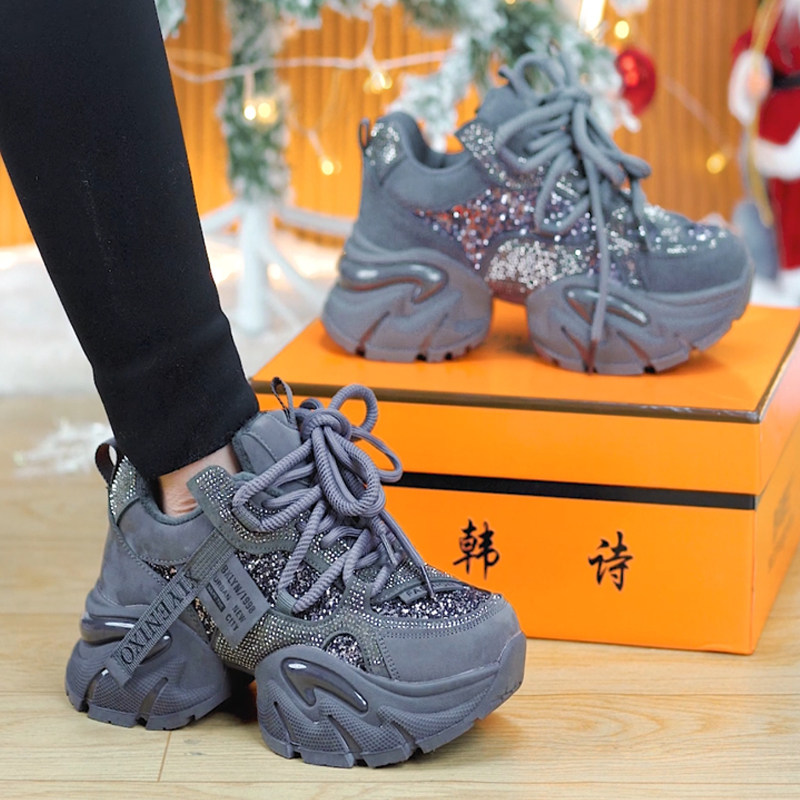 【单/棉】今年流行款6cm水钻厚底老爹鞋女2025秋冬百搭增高休闲鞋,女鞋,老爹鞋,淘宝优惠券,粉丝福利购,淘宝优惠卷