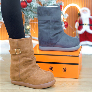 百搭增高加绒保暖雪地靴 新款 9cm皮带扣裤 管中筒短靴女潮2025冬季