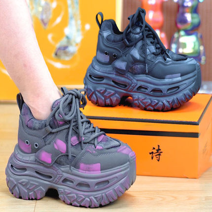 9cm榴莲轮胎底擦色厚底老爹鞋女2025秋冬新款百搭增高休闲运动鞋