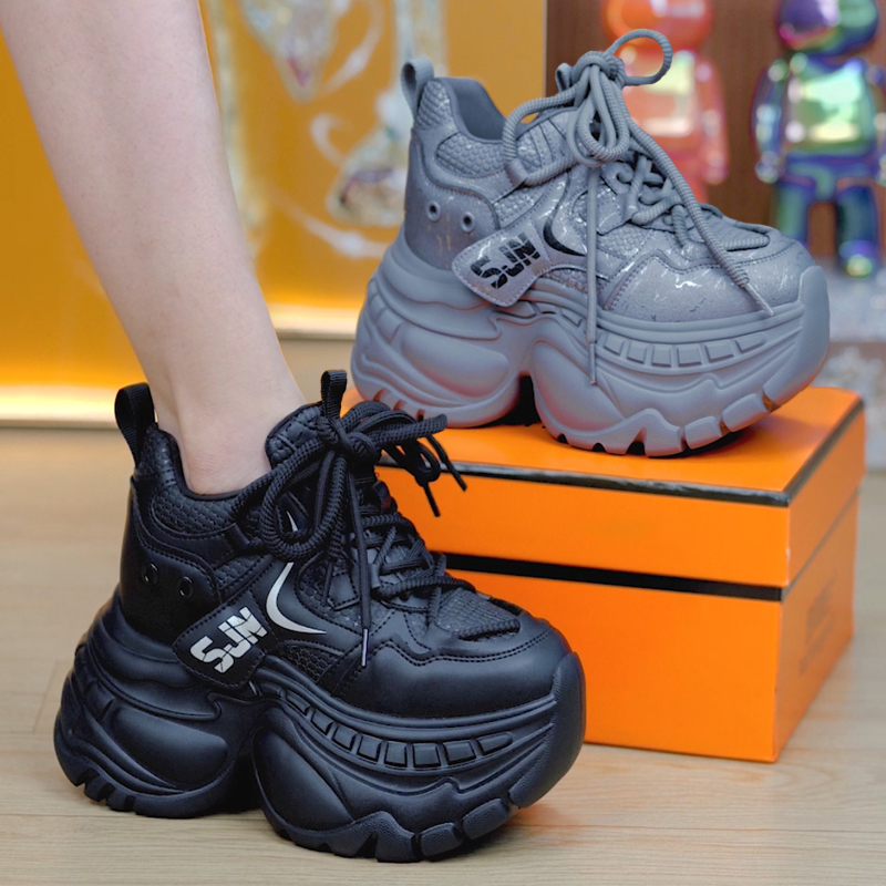 小个子系带厚底老爹鞋女