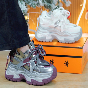 9cm小个子显瘦厚底老爹鞋 棉 女2025秋冬百搭增高休闲运动鞋 单
