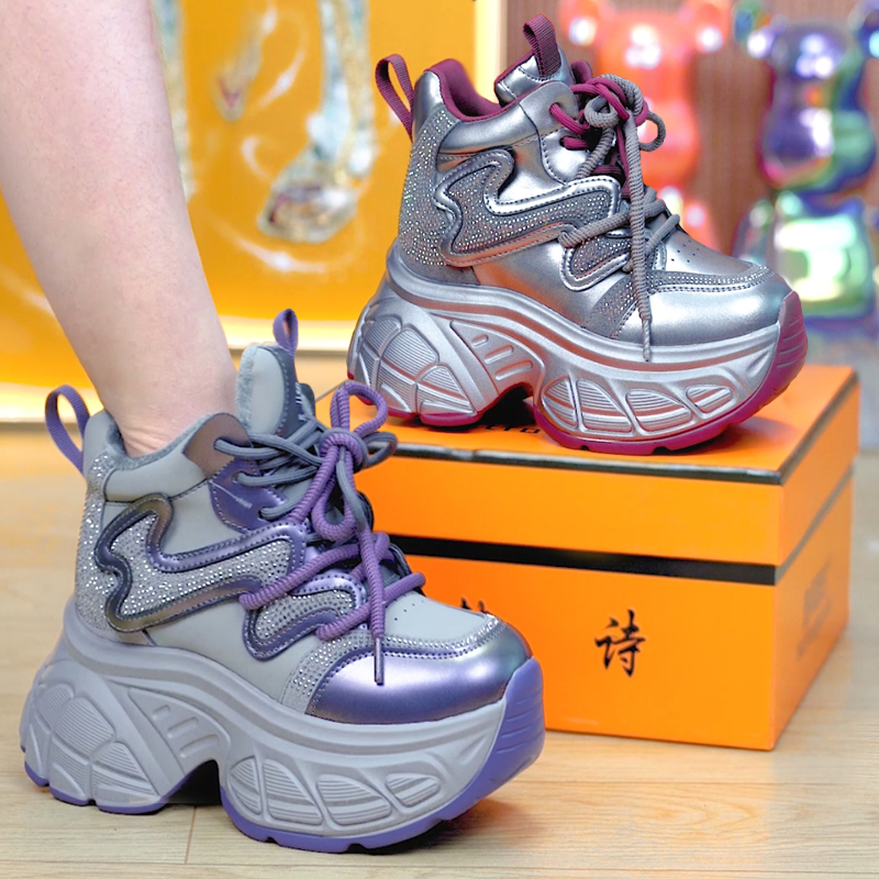 水钻高帮厚底老爹鞋女潮