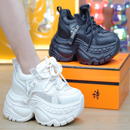 小个子水钻厚底老爹鞋女