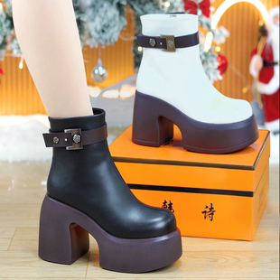 9cm小个子洋气百搭厚底短靴女2025秋冬新款 轻便英伦风增高马丁靴