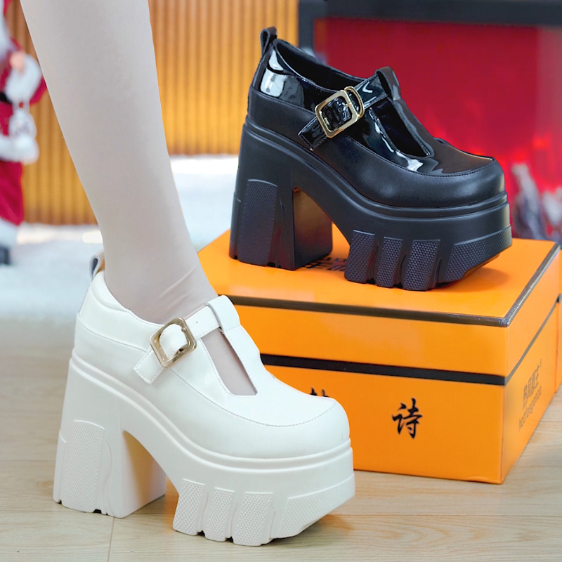 小个子粗高跟法式玛丽珍鞋