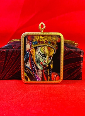 彩晶白鹤童子脸谱唐卡吊坠 官将首