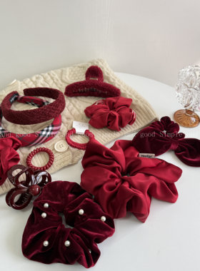 新年红色系本命年中国红色发饰头饰发夹发箍大肠发圈夹子头箍皮筋