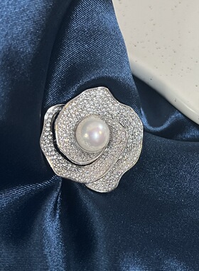 王欧同款茶花胸针9-10mm天然高品质淡水珍珠精工立体设计