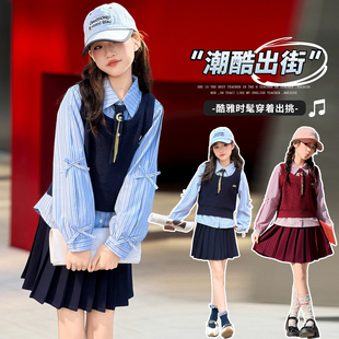 女童JK制服套装中大童学院风百褶裙2026春夏新款初中生韩系连衣裙