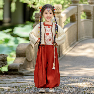 洋氣古風唐裝 兒童六一表演服 裙子春夏2025新款 漢服女童中國風套裝