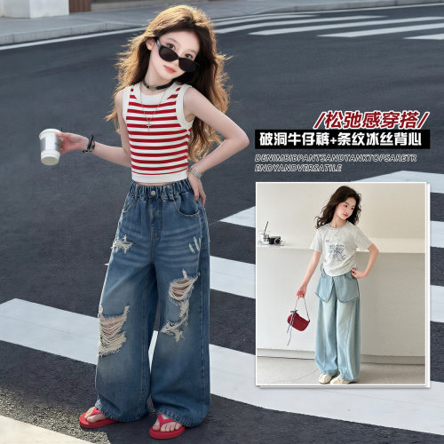 女童春夏破洞牛仔裤2026新款