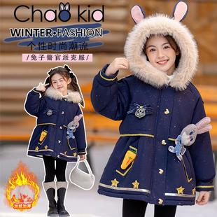 女童兔子警官派克服2025冬装 儿童洋气宝宝外套女孩加绒厚棉服 新款