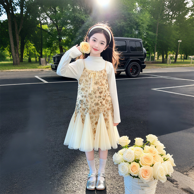 女童春季新款2026新款洋气公主裙中大童打底衫吊带亮片裙两件套装,童装/婴儿装/亲子装,连衣裙,淘宝优惠券,粉丝福利购,淘宝优惠卷