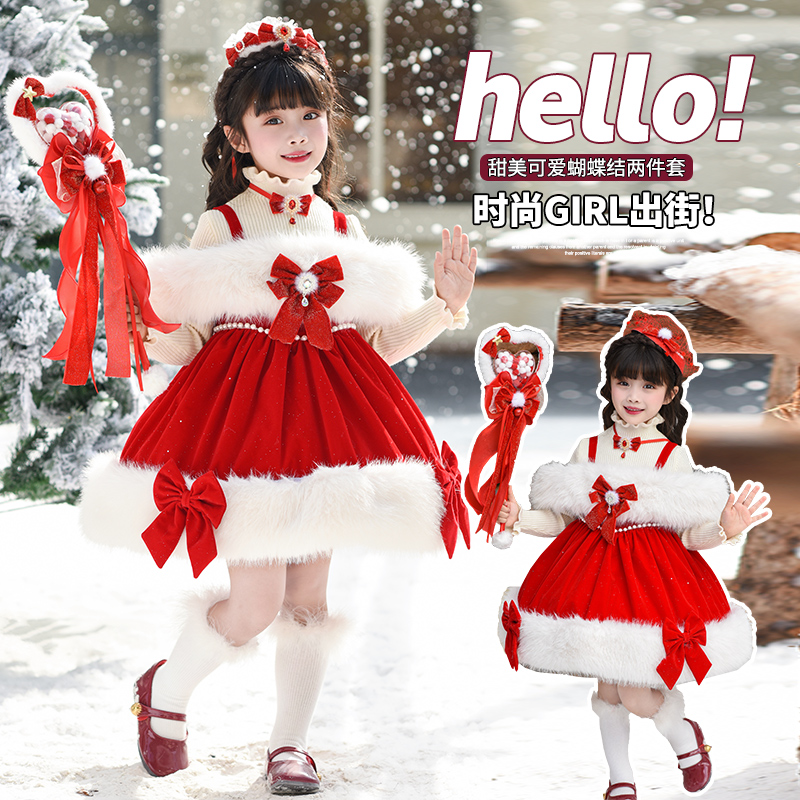 洋气时髦中大童加绒连衣裙套装