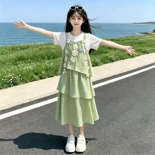 夏季女童清新甜美短袖两件套装