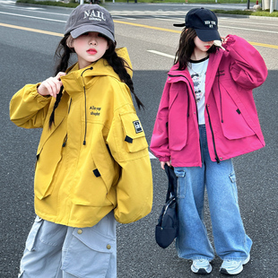 女童外套2025新款 儿童洋气时髦中大童女孩宽松休闲冲锋衣潮 春秋装
