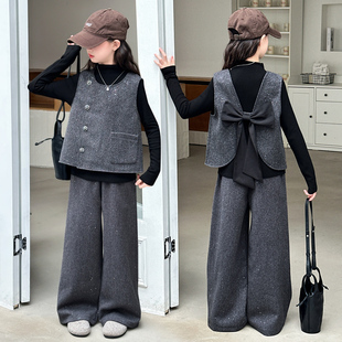 女童套装2025新款春秋装儿童洋气时髦中大童韩系小香风马甲三件套