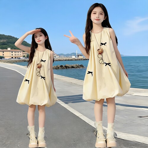 女童夏季甜美蝴蝶结显瘦连衣裙