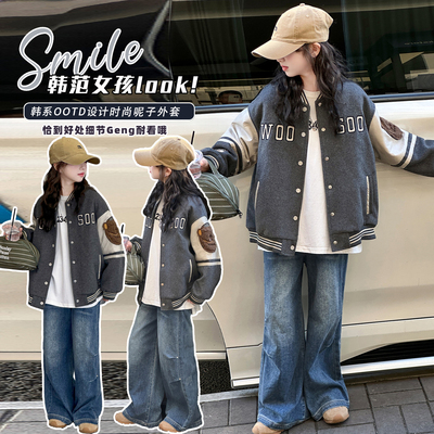 女童夹棉加厚棒球服2025新款秋冬