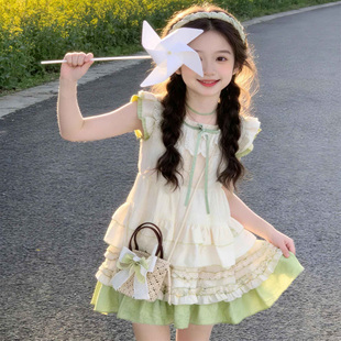 女童短裙子2026新款夏装洋气小清新儿童韩版花边上衣半身裙两件套