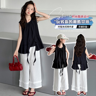 洋气时髦中大童韩版 夏装 休闲无袖 上衣阔腿裤 女童套装 套装 2026新款