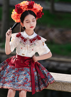 女童短款马面裙套装2026夏季新款中式儿童汉服古装国风演出服裙子
