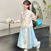 2026新款 刺绣上衣套装 儿童夏装 国风新中式 唐装 女童汉服连衣裙夏季