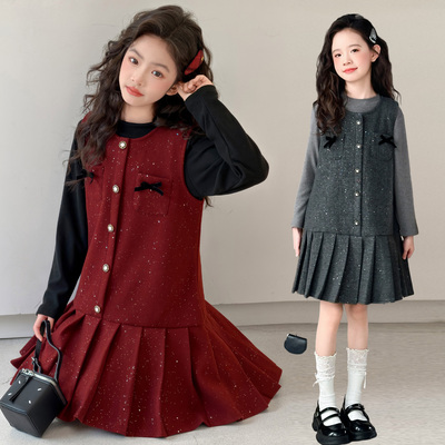 女童小香风亮片礼服连衣裙套装