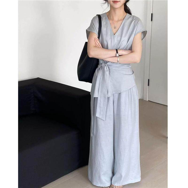 高级感棉麻V领绑带收腰背心小衫显瘦阔腿裤两件时尚套装,橡塑材料及制品,亚克力管/有机玻璃管,淘宝优惠券,粉丝福利购,淘宝优惠卷