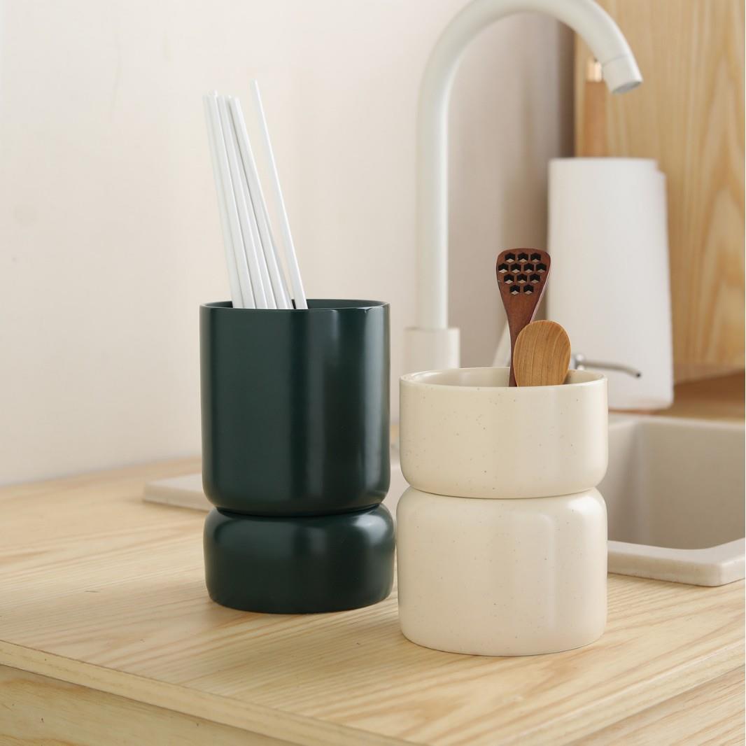 北欧陶瓷筷子筒厨具铲勺收纳筒家用烹饪用具厨房置物架底部带滤水