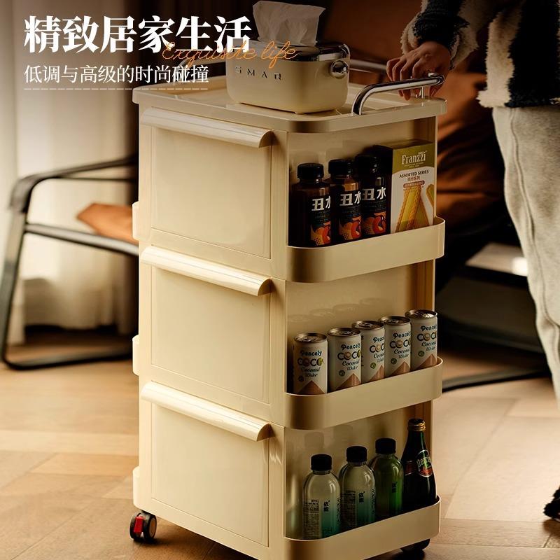 家用可移动小推车置物架 落地多层床边收纳盒 办公室文件收纳架