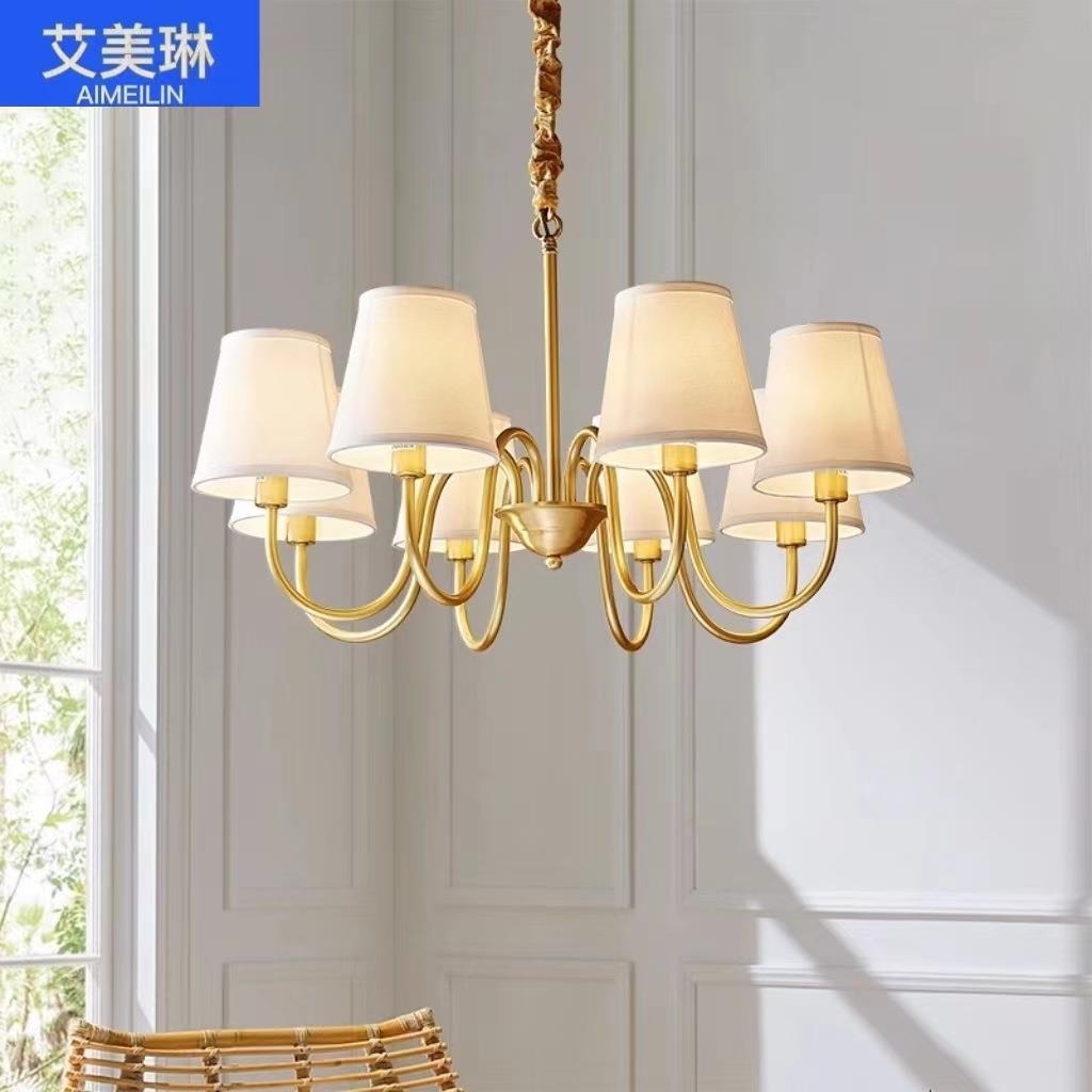 美式全铜客厅吊灯2023创意卧室日式复古温馨民宿灯家用餐厅灯