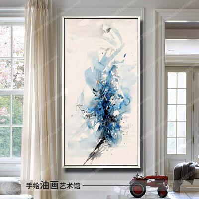 赵无极抽象油画竖版玄关挂画现代客厅纯手绘装饰画新中式酒店壁画