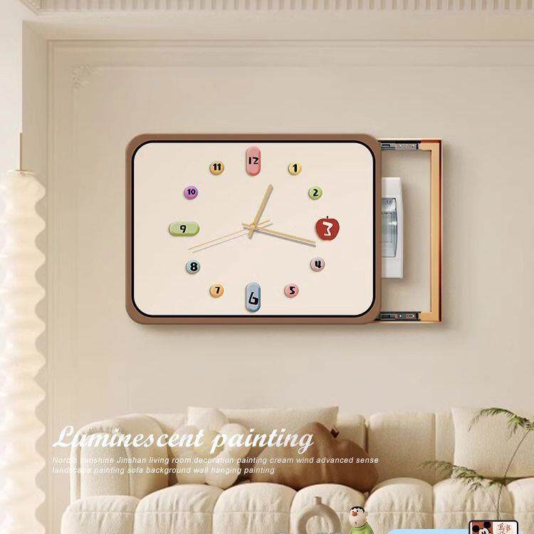 奶油风客厅电表箱装饰画带时钟表配电箱弱电箱电闸盒遮挡挂画盖板