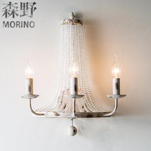 森野照明 创意美式乡村法式复古做旧铁艺水晶壁灯客厅餐厅卧室走