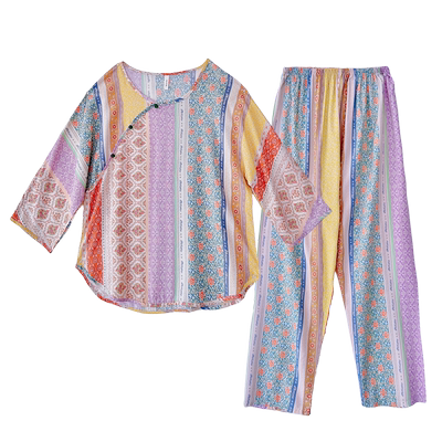 新中式国风棉绸套装空调服