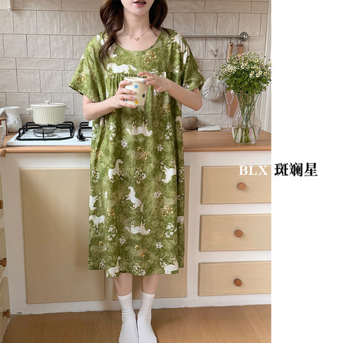 人造棉短袖睡裙夏季轻薄透气