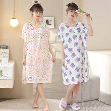 夏季新款韩版女士棉绸睡裙可爱动物小清新薄款宽松垂感绵绸睡裙