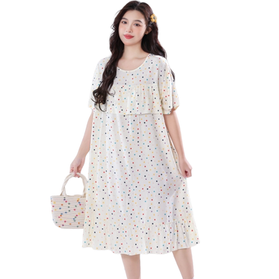 夏季防凸点宽松大码甜美睡裙棉绸