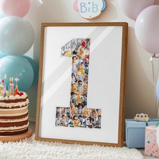 宝宝周岁创意数字相框木质拼贴照片框个性化纪念礼品摆台装饰画框