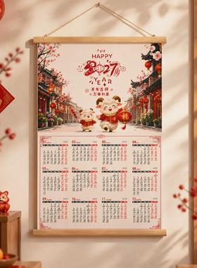 2027丁未羊年实木卷轴挂历壁挂
