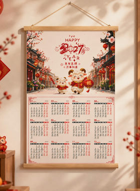 2027丁未羊年实木卷轴挂历壁挂