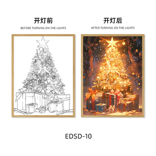 圣诞装饰素描灯光画LED灯相框手工开灯变色摆件可定制成品氛围
