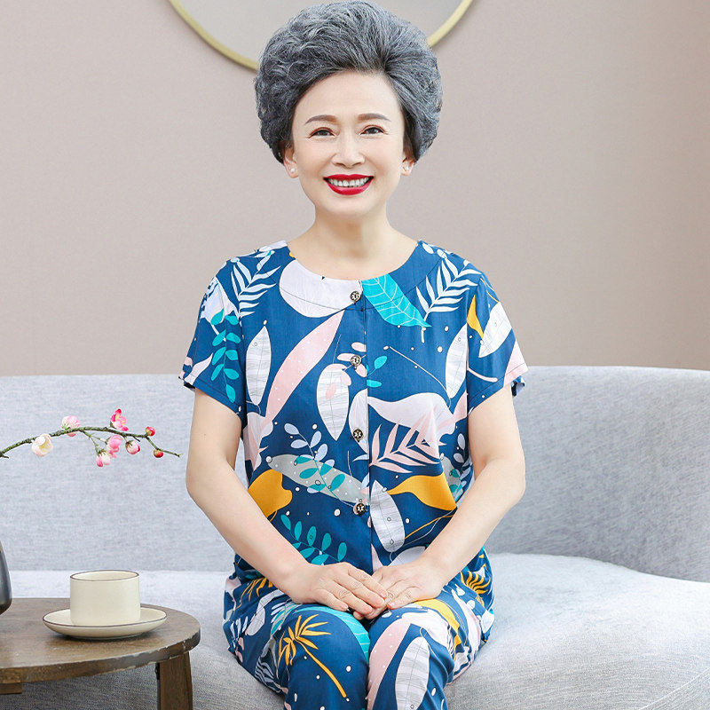 轻奢棉绸睡衣女中老年人妈妈夏季睡衣/家居服套装