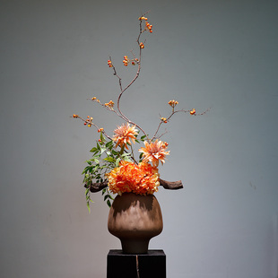 新中式陶瓷花瓶摆件宋式禅意仿真插花家居客厅玄关民宿酒会所装饰