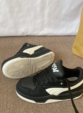 原创复古黑白色情侣面包鞋男ins潮2026春季新款百搭运动休闲板鞋