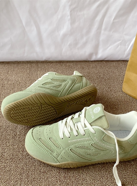 韩版小众薄荷绿色德训鞋女2026春季新款薄底网面透气百搭休闲板鞋